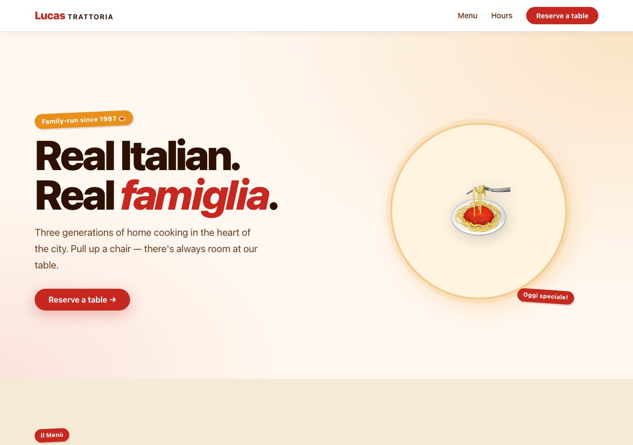 Lucas Trattoria — a real app built by MAVRK